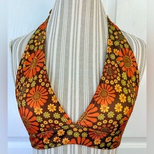 Yesterday People Daisy Flower Power Retro 60s Halter Swim Bikini Top Small